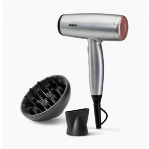 Secador de pelo Babyliss D580DE, 2100W, Cosmos iónico, 3 temperaturas, 2 velocidades, gris