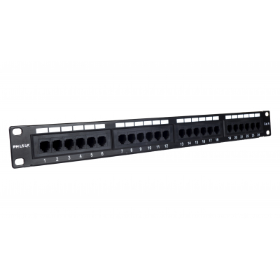 Panel transferencia phasak utp 19 pulgadas rj45 cat. 6 dual 24p 1u negro