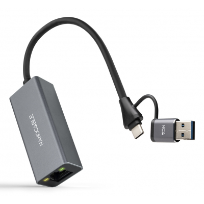 Nanocable CONVERSOR USB-C+USB-A/M 3.0 ETHERNET GRIS 15CM