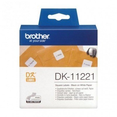 Brother DK11221 - Etiquetas Originales Precortadas Cuadradas - 23x23 mm - 1000 Unidades - Texto negro sobre fondo blanco