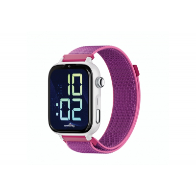 Savefamily Reloj Inteligente Infantil SaveWatch Plus 2 - Pantalla Amoled - Carcasa Blanca - Correa Tela Frambuesa