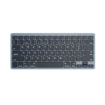Ewent Teclado de Viaje - Modo Ahorro de Energia - Bluetooth 3.0 - Disposicion Portuguesa QWERTY PT - 2x Bateria AAA (Incluida) - 18 Teclas Multimedia - Color Negro/Gris