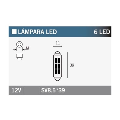 Caja de 10 lámparas 6LED SV8.5*39 SV8.5*39-12V-WHITE