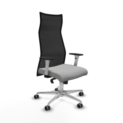 Albacete malla sincro malla negra similpiel gris claro brazos blancos base aluminio ruedas 65mm engomadas