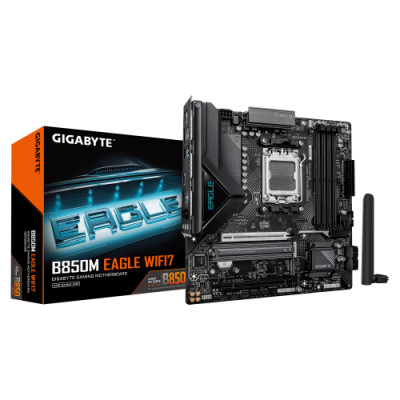 GIGABYTE B850M EAGLE WIFI7 Placa Base – CPUs AMD Ryzen Serie 9000, VRM digital de 8+2+2 fases, hasta 8200 MHz DDR5 (O.C.), 1× M.2 PCIe 5.0 + 1× M.2 PCIe 4.0, Wi-Fi 7, LAN 2.5 GbE, USB 3.2 Gen 2