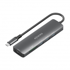 AISENS USB-C Dock 6 en 1, USB-C A, 1x HDMI, 3x USB-A, 1x SD, 1x MicroSD, Gris, 15cm