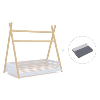Cama júnior Montessori madera 90x200 cm + toldo Stone Grey · Homy Life XL