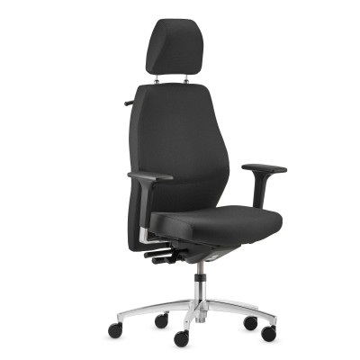 Silla Shape 24 horas traslack tapizado king negro, brazos 2D base aluminio y cabecero