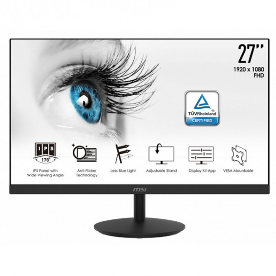 Monitor MSI PRO MP271, 27 pulgadas, IPS, 60 Hz, HDMI, VGA, altavoces, negro