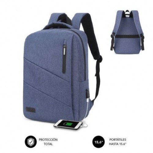 Mochila Subblim City Backpack para Portátiles hasta 15.6/ Puerto USB/ Azul