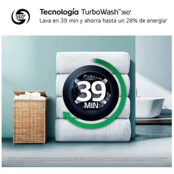 Lavadora LG F4X9009TWCE, 9 kg, 1400 rpm, clase A-60%, blanco - imagen 8