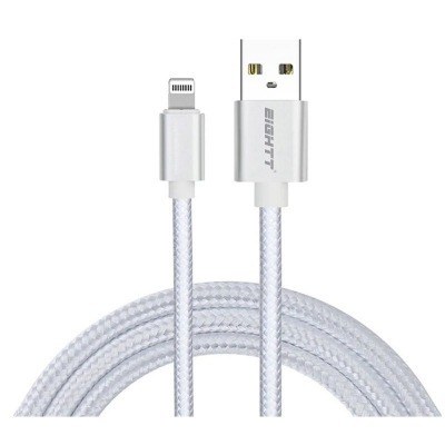 CABLE EIGHTT USB A LIGHTNING 1M TRENZADO DE NYLON PLATA. CARCASA DE ALUMINIO