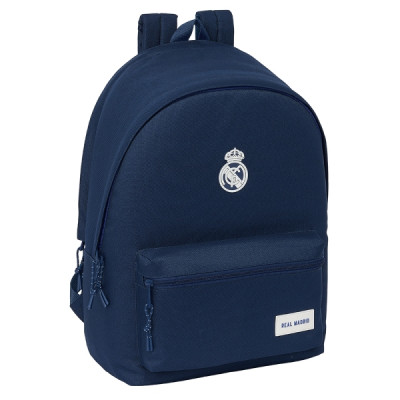 Safta Real Madrid Chica Marino Mochila para Portatil hasta 15.6 - Alojamiento Antirrobo - Conector USB - Base Acolchada - Ergonomica - Asa Superior - 310x180x440mm - Color Azul Marino