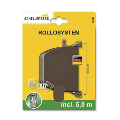 Recogedor exterior abatible giratorio 180° con 5 m de cinta, 28 x 159 x 120 mm marrón