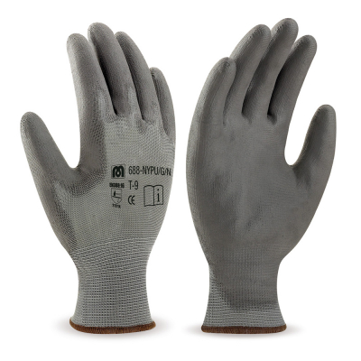 Guantes poliéster gris con recubrimiento de poliuretano gris en388, talla 8