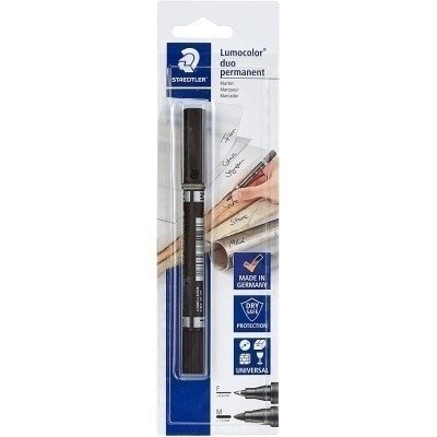 Staedtler Lumocolor 358 Rotulador Permanente de Doble Punta - Trazos de 0.6mm y 1.5mm Aprox - Secado Rapido - Color Negro