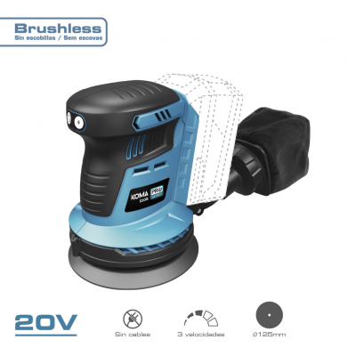 Lijadora excentrica 20 v brushless (sin batería ni cargador) 13 x 30 x 15 cm