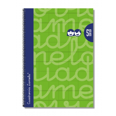 Lamela Cuaderno Espiral con 80 Hojas de 90g/m2 con Margen - Formato Folio - Pauta Cuadrovia de 5mm - Cubierta Extra Dura - Papel Offset Blanco Extra - Color Verde