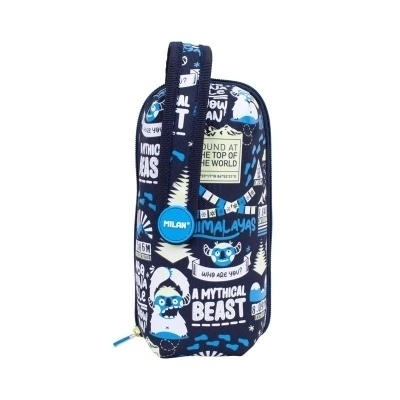 Milan The Yeti Pack de 4 Estuches portatodo con Contenido de Serie - Contenido: Goma de Borrar, 2 Sacapuntas, 1 Lapiz de Grafito HB, 3 Boligrafos (Verde, Negro y Rojo), 1 Regla de 15 cm, 12 Lapices de