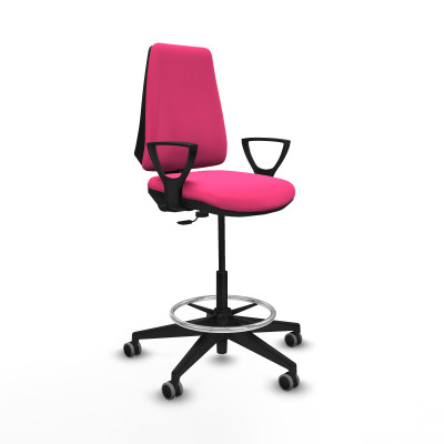 Taburete Elche CP similpiel rosa brazos fijos base piramidal ruedas 65mm engomadas