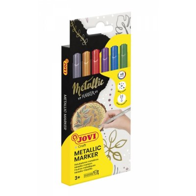 Jovi Metalic Estuche de 6 Rotuladores - Efecto Metalico - Tinta Base Agua - Facil Limpieza - Ideal para Papel Oscuro y Superficies No Porosas - Color Surtido
