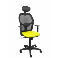 Piqueras y Crespo Silla Alocén malla negra asiento similpiel amarillo brazos regulables cabecero fijo