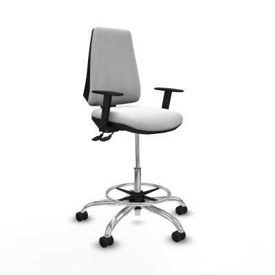 Taburete Elche AS bali blanco brazos 1D base cromada ruedas 65mm nailon