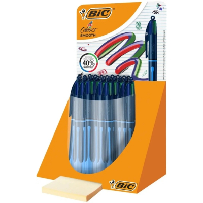 Bic 4 Colours Smooth Drop Expositor de 30 Boligrafos de Bola Retractil - Punta Media de 1.0mm - Escritura un 40% mas Suave - 4 Colores