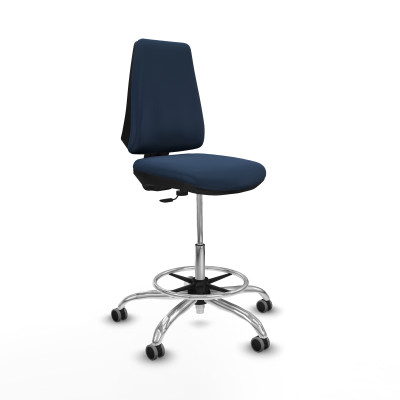 Taburete Elche CP similpiel azul marino base cromada ruedas 65mm engomadas