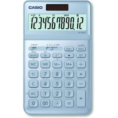 Casio JW-200SC Calculadora de Sobremesa - Pantalla LCD de 12 Digitos Inclinacion Ajustable - Alimentacion Solar y Pilas - Color Azul Claro