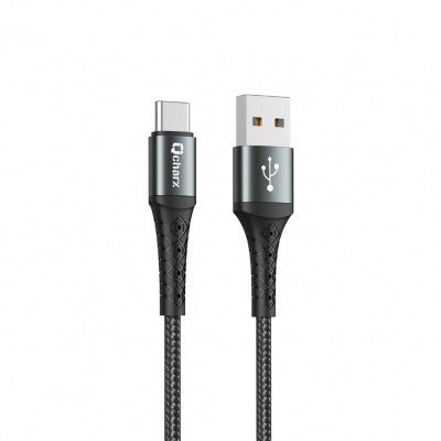 Cable qcharx lyon usb a tipo c 3a - 1 m - aleación de aluminio negro cordon metálico