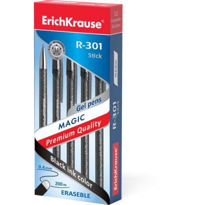 Erichkrause R-301 Magic Gel Boligrafo Borrable - Tinta Gel - Punta de 0.5mm - Trazo de 0.4mm - Cuerpo Semitransparente con Efecto Brillante - Color Negro