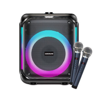 Coolsound Partybox Altavoz Karaoke 8 - Bluetooth - 30W - Iluminacion RGB - 2 Microfonos Inalambricos Incluidos - Entrada para Instrumentos y Microfonos Adicionales - Color Negro