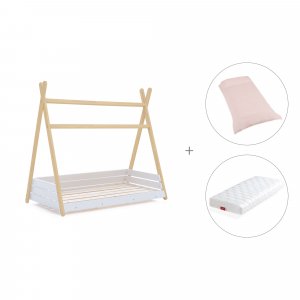 Cama cabaña Montessori madera 70x140 cm + colchón + nórdico Cremarosa · Homy Life