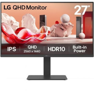 Monitor Profesional LG 27BA45QB-B 27/ QHD/ Multimedia/ Regulable en altura/ Negro