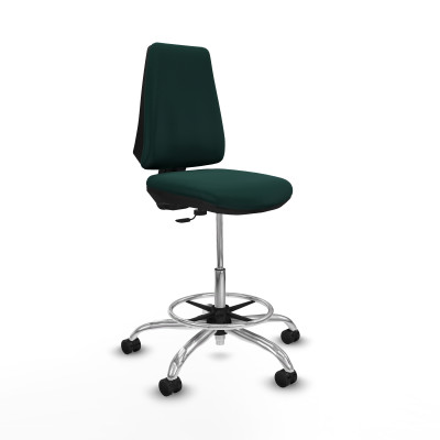 Taburete Elche CP similpiel verde botella base cromada ruedas 65mm nailon