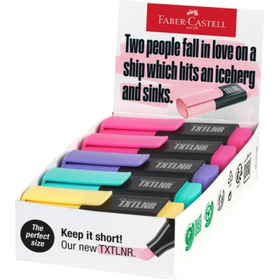 Faber-Castell TXTLNR Caja de 10 Marcadores Fluorescentes - Punta Biselada - Trazo entre 1, 2 y 5 mm - Tinta con Base de Agua - Colores Pastel Surtidos