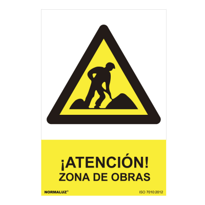 Cartel peligro zona de obras (pvc 0.7mm) 30x40cm normaluz
