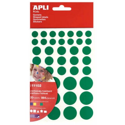 Apli Gomets Adhesivo Removible - 864 Gomets por Bolsa - Diferentes Colores, Formas y Tamaños - Desarrollo de Habilidades - Normas EN-71 y FSC