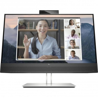 HP E24MV G4 Monitor 23.8 LED IPS FullHD 60Hz - Respuesta 5ms - Altavoces 4W - Ajustable en Altura, Giratorio e Inclinable - HDMI, Displayport, VGA, Hub USB - Webcam - VESA 100x100mm - Color Negro/Pla