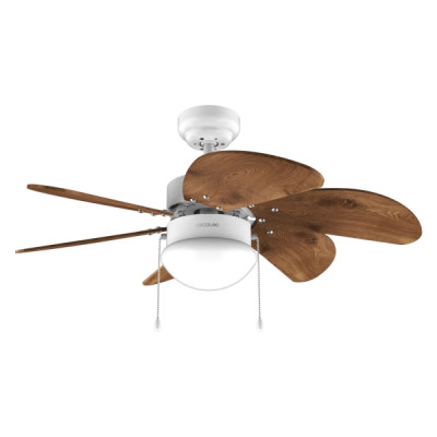Cecotec EnergySilence Aero 365 WhiteandWood Ventilador de Techo con 6 Aspas Reversibles y Lampara - 50W - Diametro de 36 - 3 Velocidades - Modo Invierno/Verano - Control por Cadena - Color Blanco