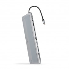 Nanocable HUB USB-C 12 en 1, Conversor USB-C 3.1 a 3xUSB-A 3.0 + USB-C 3.0 + USB-C PD 100W + 2xHDMI 4K60Hz + DP 4K60Hz + RJ45 1Gbps + SD/TF 3.0 + Audi