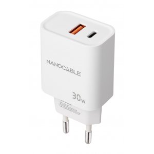 Nanocable Cargador USB-C/PD + USB-A/QC 30W BLANCO