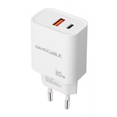 Nanocable Cargador USB-C/PD + USB-A/QC 30W BLANCO