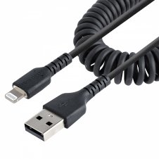 StarTech.com Cable 50cm USB a Lightning con Certificación MFi, Cable Rizado de Carga para iPhone, Negro, con Recubrimiento de TPE, Núcleo de Fibra d