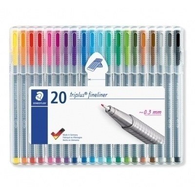 Staedtler Triplus Fineliner 334 Pack de 20 Rotuladores de Punta Fina - Trazo 0.3 mm Aprox - Tinta Base de Agua - Colores Surtidos