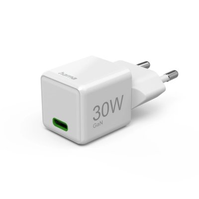 Hama Cargador Super Mini 220V ``30W´´ USB-C QC+PD+GaN Blanco