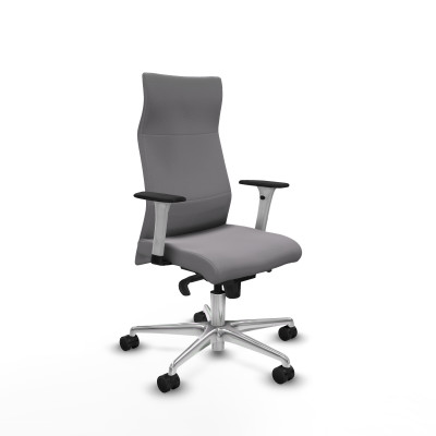Albacete dirección sincro similpiel gris brazos 1D blancos base aluminio ruedas 65 nailon