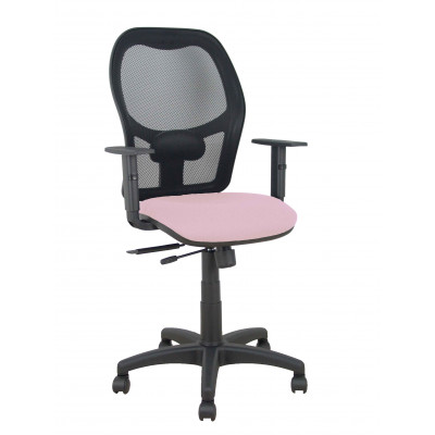 Silla Alocén traslack malla negra asiento bali rosa brazos regulables
