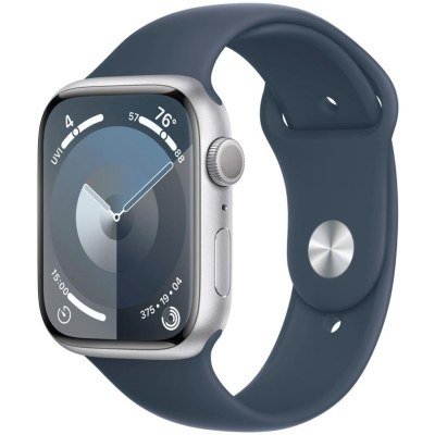 Apple Watch Series 9/ GPS/ 45mm/ Caja de Aluminio Plata/ Correa Deportiva Azul Tempestad M/L